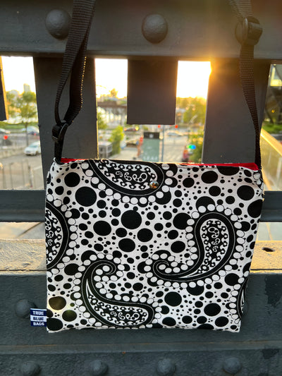 BLACK PAISLEY BAG WITH RED CHERRY LINING